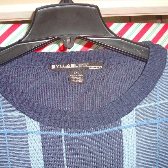 Syllables Men’s Patchwork Checkered Knit Sweater - Picture 2 of 6